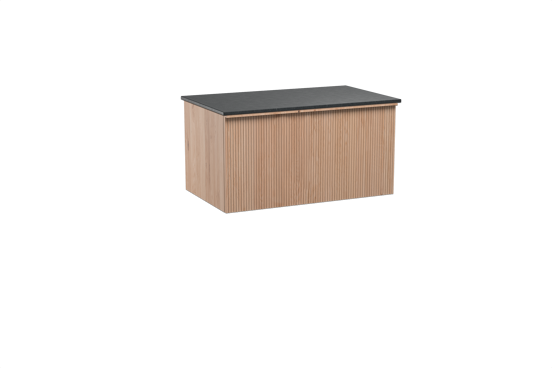 Balmani Forma meuble salle de bains suspendu 90 x 55 cm chêne naturel avec Stretto tablette simple en granit noir, Nervure droite symétrique verticale