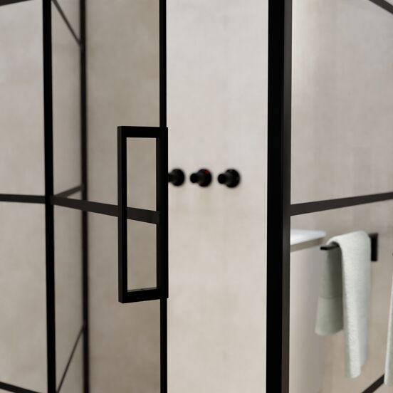Balmani Senses Design douchehoek met linkse draaideur en vaste zijwand, 140 x 80 cm, Lined, Zwarte profielen, met coating