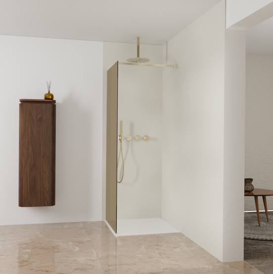 Balmani Modular inloopdouche: 80 x 200 cm, Brons glas met coating, Brushed Champagne Gold profielen