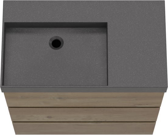 Storke Edge meuble salle de bains à poser 80 x 46 cm chêne brut avec Jura vasque asymétrique gauche en quartz noir mat