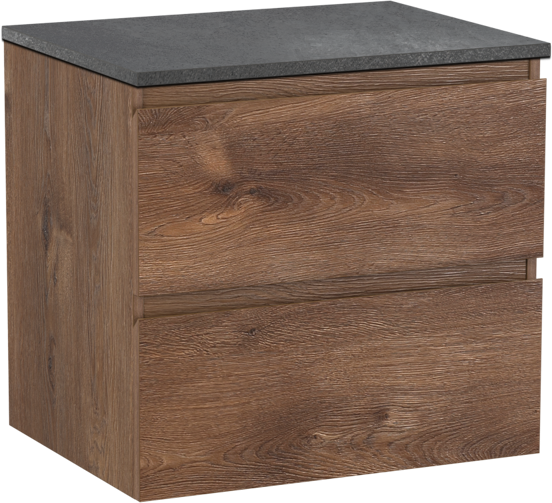 Linie Lado hängendes Möbelstück Set: 60 x 46 cm, Braune Eiche, mit Lado Einzel Waschtischplatte, Melamin Schiefergrau