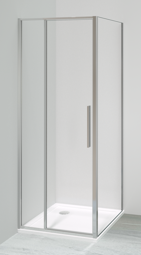 Luca Varess Morano douchecabine met draaideur en 2 vaste zijwanden 80 x 80 cm helder glas glans chroom profiel