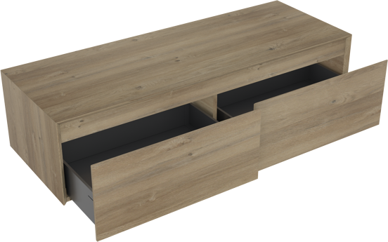 Storke Edge Modulo hängender Waschbeckenunterschrank: 130 x 48 cm, Eiche rustikal, 2 Schubladen