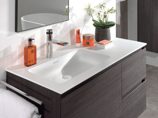 Storke Mata plan vasque asymétrique à gauche mat Solid Surface 100 x 46 cm