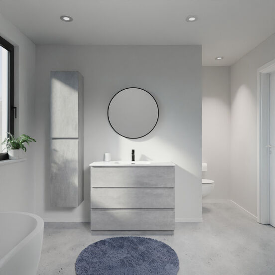 Linie Lado meuble salle de bains à poser 100 x 46 cm béton gris foncé avec Baro plan simple en porcelaine blanc brillant