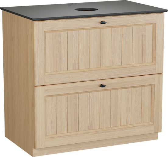 Balmani Lemon meuble salle de bains à poser 90 x 55 cm, plaqué chêne naturel avec Facetta tablette simple en granit noir