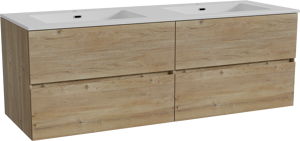 Storke Edge hängendes Möbelstück Set: 150 x 52 cm, Rohe Eiche, mit Diva Doppelwaschtisch, Marmorkomposit Weiß glänzend