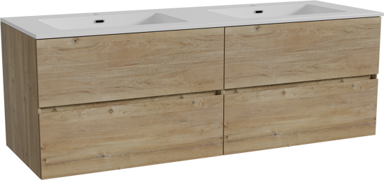 Storke Edge meuble salle de bains suspendu 150 x 52 cm chêne brut avec Diva double vasque en marbre composite blanc brillant