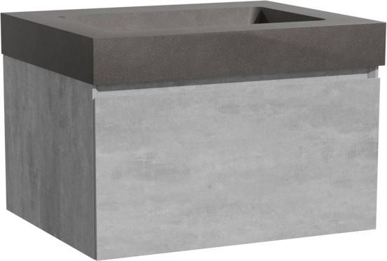 Storke Edge zwevend badkamermeubel 65 x 52 cm beton donkergrijs met Scuro High enkele wastafel in kwarts mat zwart
