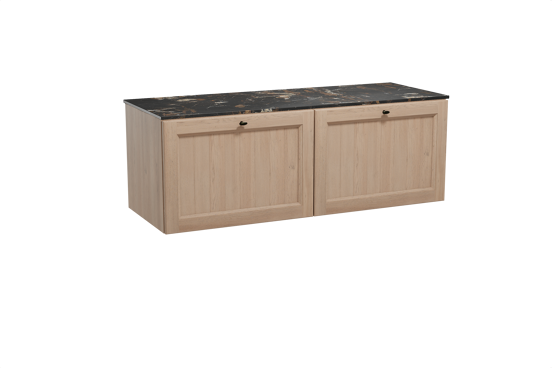Balmani Lemon meuble salle de bains suspendu 150 x 55 cm chêne vieilli avec Stretto tablette simple ou double en marbre portoro gold