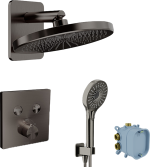 Blaufoss Smartbox Switch-line thermostatische kraan Inbouw regendoucheset met regendouchekop 25cm Brushed GunMetal