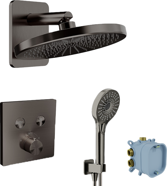 Blaufoss Smartbox Switch-line robinet thermostatique Set de douche pluie encastré avec douche de tête 25cm Brushed GunMetal
