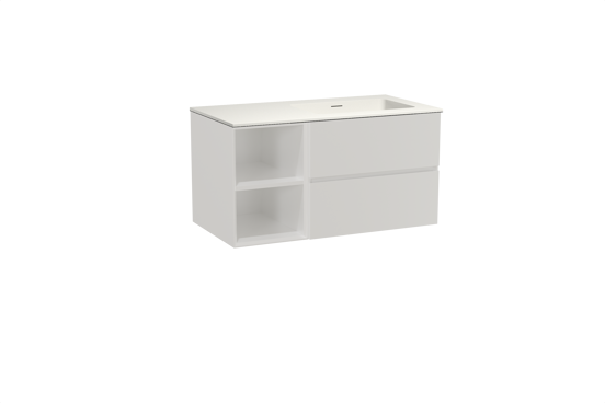 Storke Edge zwevend badmeubel 100 x 52 cm mat wit met Mata asymmetrisch rechtse wastafel in solid surface mat wit
