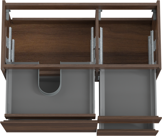 Storke Edge zwevende wastafelonderkast 100 x 46 cm asymmetrisch links notenhout 4 lades