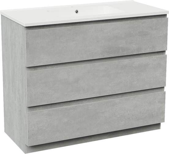 Linie Lado freistehendes Möbelstück Set: 100 x 46 cm, Beton dunkelgrau, mit Vano Einzelwaschtisch, Marmorkomposit Weiß matt