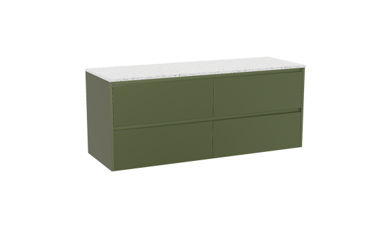 Storke Seda hängendes Möbelstück Set: 150 x 52 cm, OlivgrÃ¼n, mit Tavola Einzel- oder Doppel Waschtischplatte, Terrazzo in Weiß/Schwarz matt