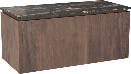 Balmani Eclips hängendes Möbelstück Set: 120 x 55 cm, Amerikanischer Nussbaum, mit Stretto Einzel Waschtischplatte Portoro Gold Marmor