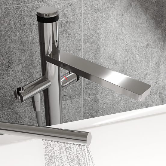Blaufoss Sonic Thermostat freistehende Badewannenarmatur: Chrom glänzend, mit Brausekopf