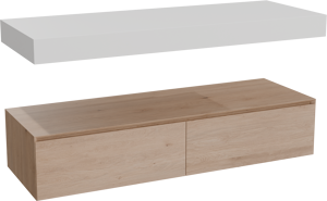 Balmani Mitra Elements meuble salle de bains suspendu 150 x 55 cm chêne naturel avec Arcato tablette simple ou double en solid surface blanc mat