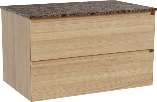 Balmani Mitra meuble salle de bains suspendu 90 x 55 cm chêne naturel avec Stretto tablette simple en marbre dark emperador