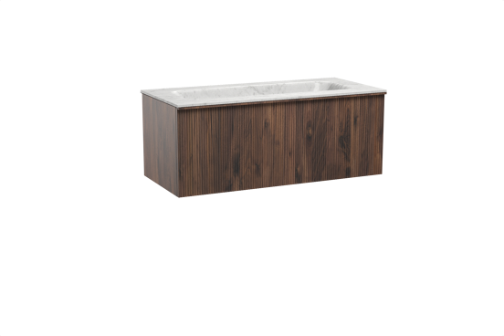 Balmani Forma hängendes Möbelstück Set: 120 x 55 cm, Amerikanischer Nussbaum, mit Tablo Arcato Einzelwaschtisch, Marmor, Carrara, Vertikale symmetrische gerade Rippe