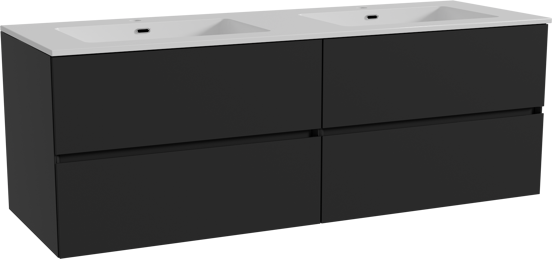 Storke Edge meuble salle de bains suspendu 150 x 52 cm noir mat avec Diva double vasque en marbre composite blanc brillant