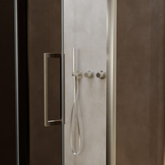 Balmani Senses Design douchehoek met linkse draaideur en vaste zijwand, 100 x 80 cm, Brons, Brushed CoolMetal profielen, met coating