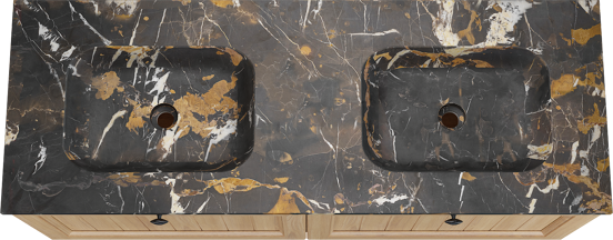 Balmani Lemon meuble salle de bains suspendu 150 x 55 cm, placage chêne naturel avec Tablo Arcato double vasque en portoro gold