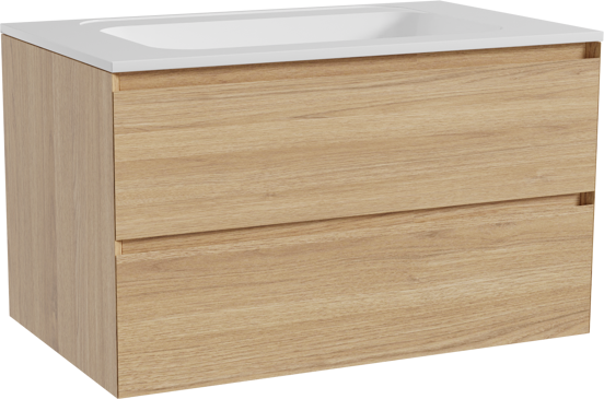 Balmani Mitra meuble salle de bains suspendu 90 x 55 cm chêne naturel avec Tablo Strada plan simple en marbre composite blanc brillant