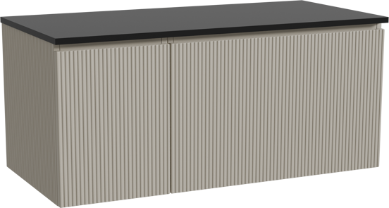 Storke Ribs zwevend badmeubel 110 x 52 cm zijdegrijs met Panton enkel wastafelblad in gepoedercoate mdf mat zwart, Verticale symmetrische rechte ribbel