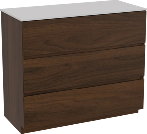 Storke Edge meuble salle de bains à poser 100 x 46 cm noyer avec Tavola tablette simple en solid surface blanc mat