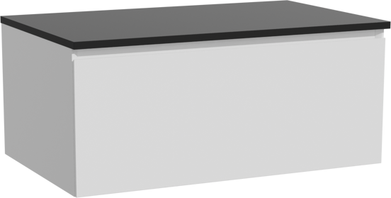 Storke Edge zwevend badkamermeubel 85 x 52 cm mat wit met Panton enkel tablet in gepoedercoate mdf mat zwart