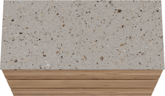 Balmani Lucida staand badkamermeubel 120 x 55 cm teak met Stretto enkel of dubbel tablet in terrazzo greige terrazzo