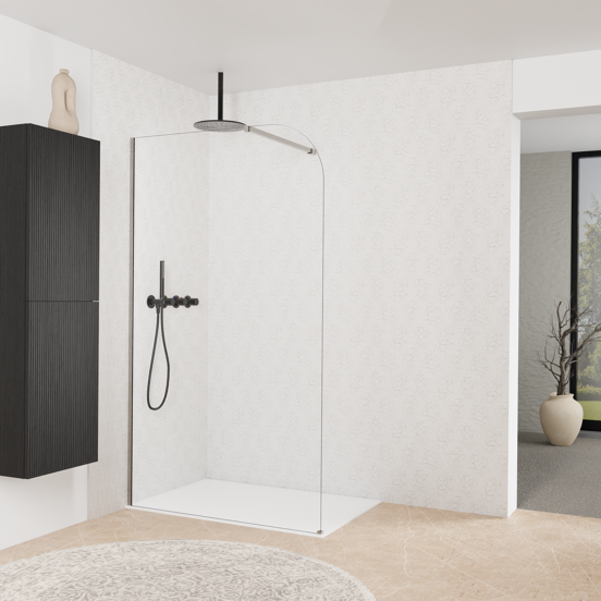 Balmani Modular inloopdouche: 120 x 200 cm, Helder glas afgerond met coating, Brushed Inox profielen