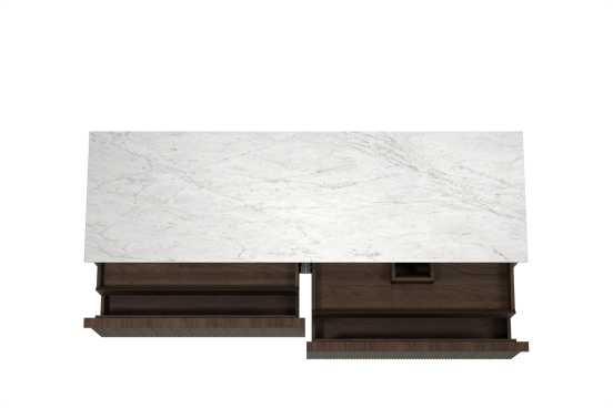 Balmani Forma meuble salle de bains suspendu 180 x 55 cm chêne fumé avec Stretto tablette simple ou double en marbre carrara, Nervure droite symétrique verticale
