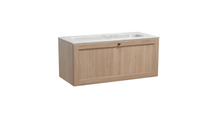 Balmani Lemon zwevend badkamermeubel 120 x 55 cm verweerde eik met Tablo Arcato enkele wastafel in marmer carrara