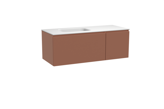 Balmani Sfera meuble salle de bains suspendu 135 x 55 cm cotto avec Tablo Arcato vasque asymétrique gauche en solid surface blanc mat