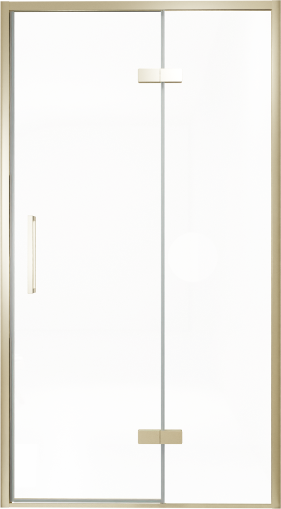 Balmani Senses Design porte pivotante à droite 120 cm x 210 cm verre transparent, Profil Brushed Champagne Gold