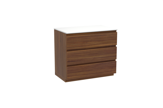 Balmani Lucida freistehendes Möbelstück Set: 90 x 55 cm, Amerikanischer Nussbaum, mit Stretto Einzel Waschtischplatte, Solid Surface Weiß matt