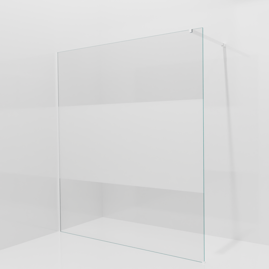 Balmani Modular inloopdouche: 180 x 200 cm, Helder glas met matte strook met coating, Mat witte profielen