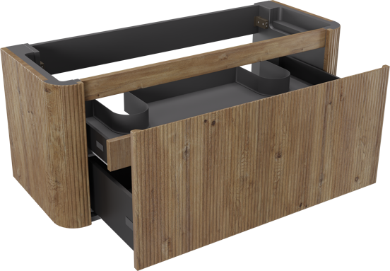 Storke Soft zwevende wastafelonderkast 120 x 46 cm Ruwe eiken 2 lades vert. sym. Groef