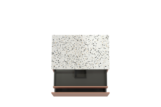 Balmani Sfera hängendes Möbelstück Set: 90 x 55 cm, Cotto, mit Stretto Einzel Waschtischplatte, Terrazzo in Weiß/Schwarz matt