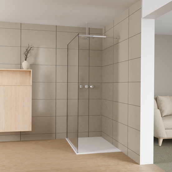 Balmani Modular Walk-In Dusche: 120 x 200 cm, Ribs, inklusive Coating, Profil Chrom glänzend