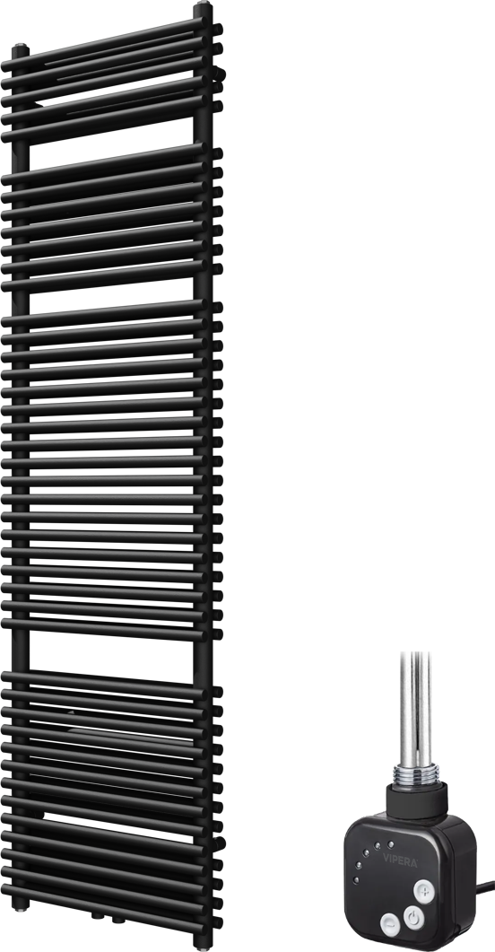 Vipera Alegria dubbele handdoekradiator 50 x 180 cm elektrische verwarming mat zwart zij- en middenaansluiting 1200W, weerstand inbegrepen
