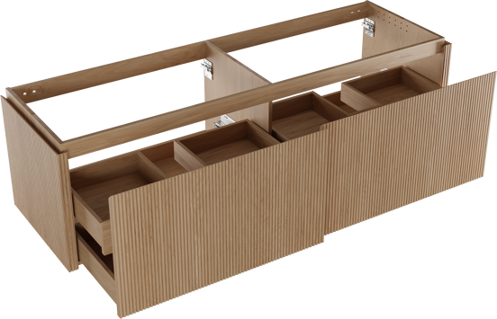Balmani Eclips meuble sous-lavabo suspendu 180 x 55 cm Chêne naturelle 4 tiroirs Nervure sym. vert.