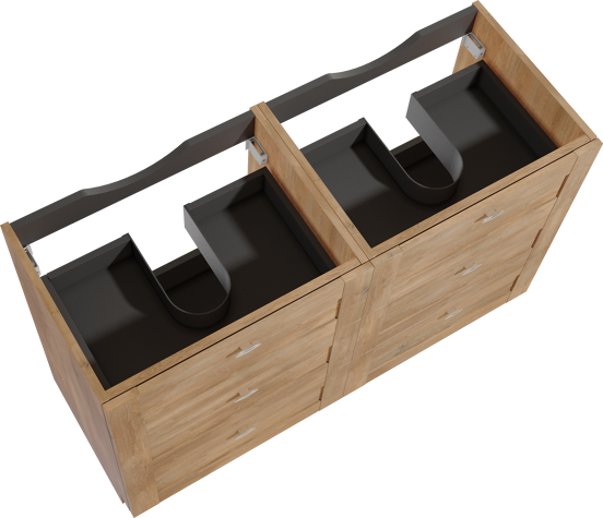Linie Classo stehender Waschbeckenunterschrank: 120 x 46 cm, Eiche Natur 6 Schubladen 2 Siphonaussparungen