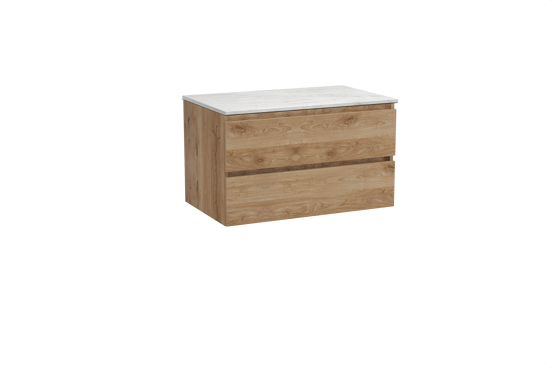 Balmani Lucida zwevend badkamermeubel 90 x 55 cm ruwe eik met Stretto enkel tablet in marmer carrara