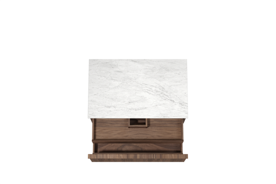 Balmani Forma hängendes Möbelstück Set: 90 x 55 cm, Amerikanischer Nussbaum, mit Stretto Einzel Waschtischplatte, Marmor, Carrara, Vertikale symmetrische gerade Rippe