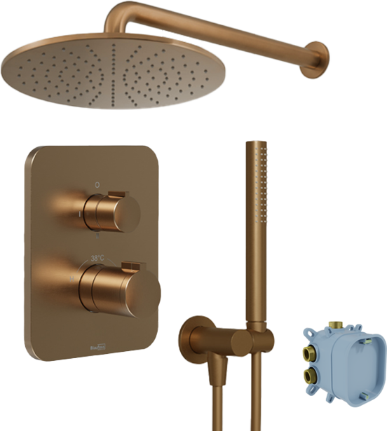 Blaufoss Smartbox Softline inbouw regendoucheset thermostatische kraan Brushed Rosegold