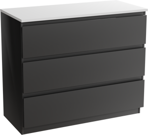 Linie Lado staand badkamermeubel 100 x 46 cm mat zwart met Lado enkel of dubbel tablet in composietmarmer mat wit
